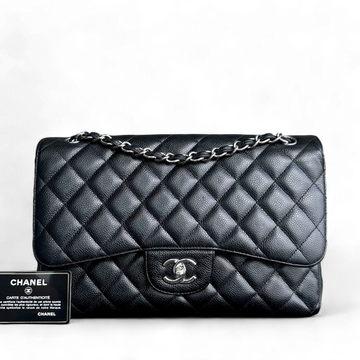 Chanel Classic Flap Jumbo - Caviar Double Flap Quilted Grained Calfskin Black Silver Hardware Series 14