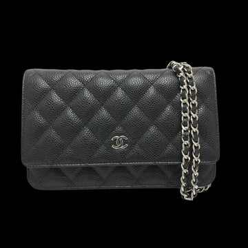 Black Leather Chanel Wallet On Chain