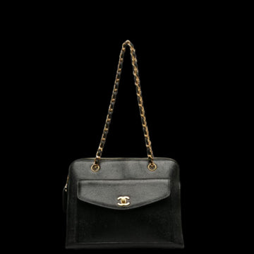 Black Leather Chanel Tote