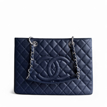 Chanel GST Grand Shopping Tote - Caviar Quilted Dark Midnight Blue Silver Hardware Series 18