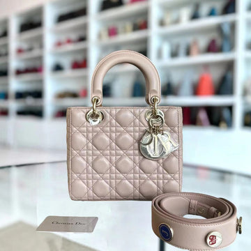 Lady Small Cannage Lambskin Nude Pink Charm Badge ABC MYABC LGHW