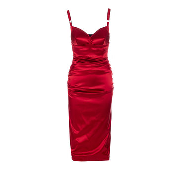 Dolce&Gabbana Women Draped Satin Calf-Length Dress With Conical Cups