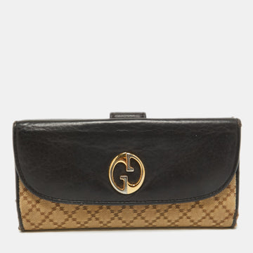Beige/Black Diamante Canvas and Leather 1973 Continental Wallet