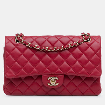 Red Lambskin Leather Medium Classic Double Flap Bag
