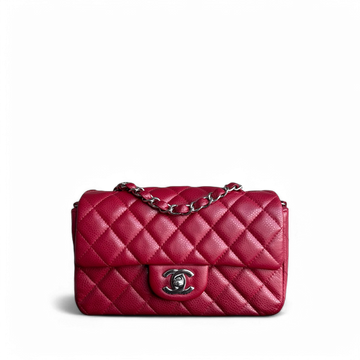 Chanel Classic Flap Mini - Caviar 20CM Quilted Dark Red Burgundy Silver Hardware Series 17