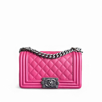 Chanel Boy Small - 20CM Quilted Calfskin Hot Pink Ruthenium Silver Hardware Series 26