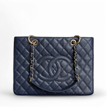 Chanel GST Grand Shopping Tote - Caviar Quilted Dark Blue Gold Hardware Series 19