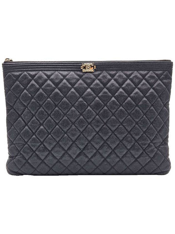 Chanel A84407 Black Caviar Champagne Gold Metal Boy Large Clutch Unit 29 Chanel