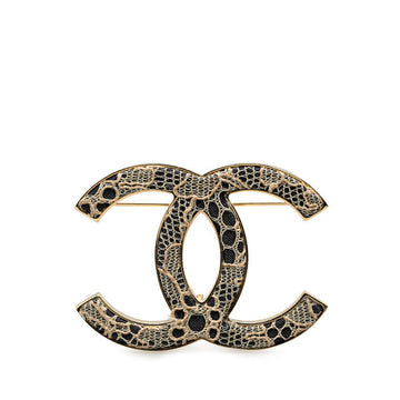 Chanel Coco Mark Corsage Lace Brooch Gold Black
