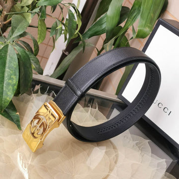 GC BELT Cowhide leather black gold buckle wide 3.5cm Automatic buckle
