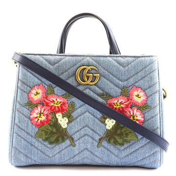 G*G Marmont CS Embroidered Matelasse Logo Tote Blue Denim Shoulder Bag
