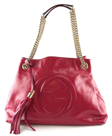 G*G Shoulder Bag Soho CS Chain Strap Tassel Hot Pink Patent Leather Tote