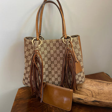 The Owl -CS GG Bucket Bag in Brown with Fringe
