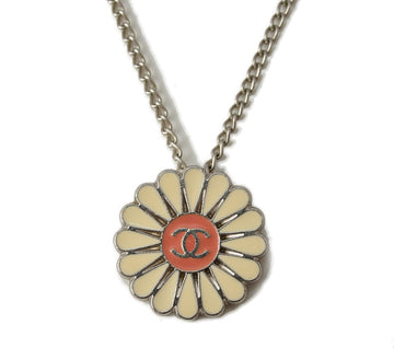 Chanel Necklace Pendant CC Mark Flower Motif Silver Antique