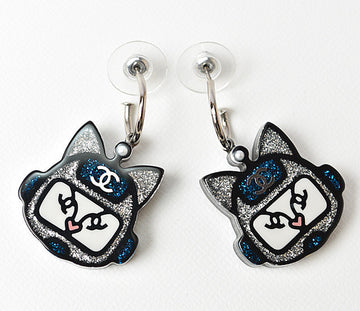 Chanel Plastic Earrings Blue/Silver