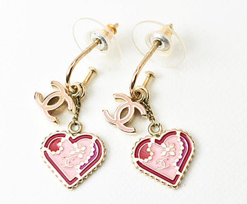 Chanel Resin Earrings CC Mark Heart Motif Pink/Gold
