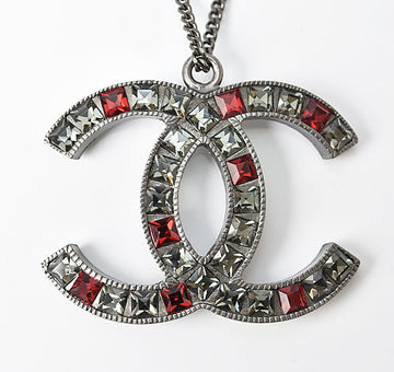 Chanel Necklace/Pendant, Metal, Rhinestone, Gunmetal/Red, W3.7?óH2.8cm, 42cm