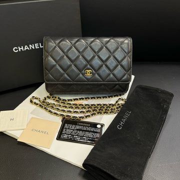Chanel Woc Black Lambskin Quilted Wallet On Chain 19x12.5x5cm