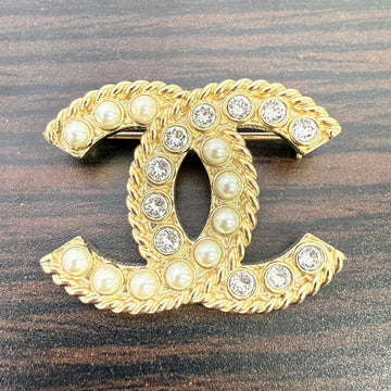 Chanel Gold Rhinestone Pearl Brooch