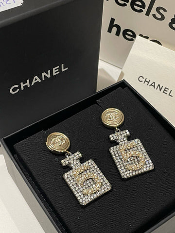 Chanel 21A No5 Drop Earrings Gold Crystal Brand New