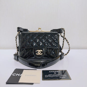 Chanel Patent and Lace Twin Chain Bag Black Shoulder Bag