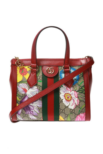 Gucci Ophidia Red Flora Small Tote CS Leather Canvas Flower Handbag Bag Italy NW