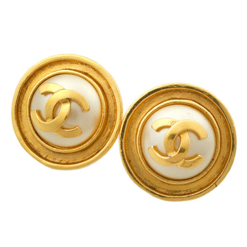 Chanel Coco Mark Earrings Fake Pearl Vintage 95P